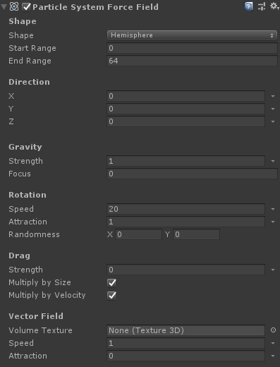 Vista del inspector del campo de fuerza del sistema de partículas