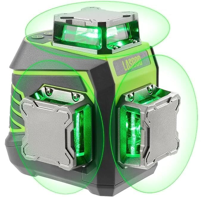 Nivel láser 3D autonivelante de 360°, láser de línea cruzada verde 3D para construcción y montaje de cuadros, batería recargable, control remoto, soporte giratorio magnético incluido - LG-3Dx